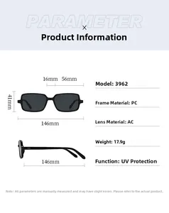 Detailed technical specifications and dimensions for retro square UV400 sunglasses