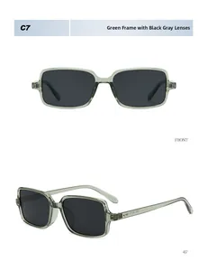 Detailed front and 45-degree angle view of vintage green rectangular frame sunglasses