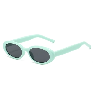 Retro oval mint green sunglasses with dark grey lenses for women's daily wear