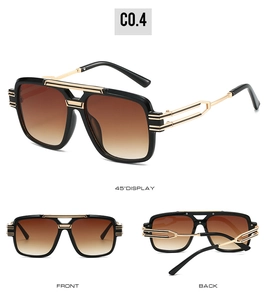 Three-way view of square sunglasses showing 45-degree angle front and back details