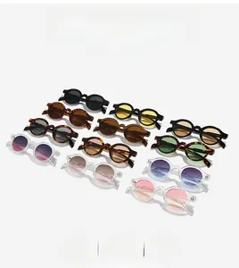 Detailed overview of vintage round frame sunglasses in eleven diverse color combinations