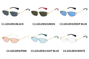 Multiple color options for frameless rectangle sunglasses with gold metal temples