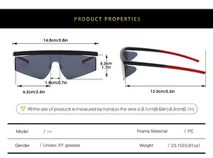 Detailed size chart and dimensions for these tech-style large frame outdoor sunglasses