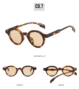 Retro round tortoise shell sunglasses with amber lenses shown from multiple angles