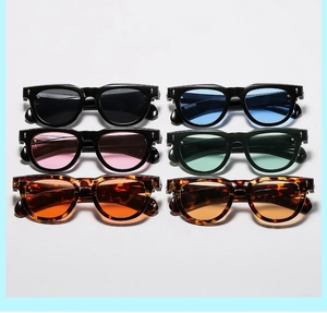 Detailed grid of vintage square sunglasses with diverse frame colors and tinted lenses