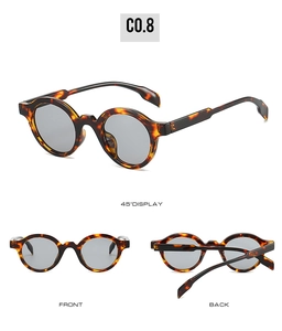 Detailed views of vintage round tortoise sunglasses with gray lenses and 2025 trendy style