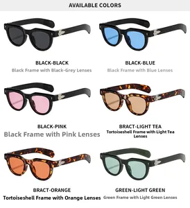 Matrix view of vintage square sunglasses with metal cross hinges in six assorted colors