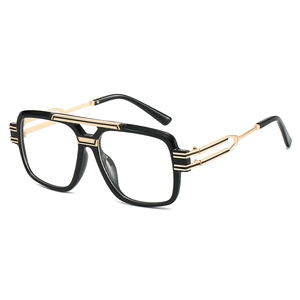 Classic oversized square fashion sunglasses with black frame and gold metal accents