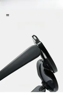 Detail of high-quality hinge on futuristic black wrap-around sunglasses frame