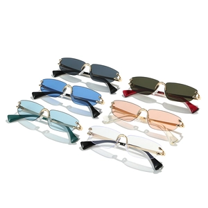 Frameless rimless fashion sunglasses with small rectangular lenses in multiple colors