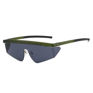 Fashionable olive green wrap-around sunglasses with large dark grey visor lenses