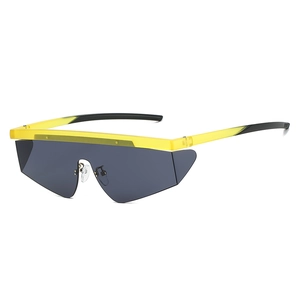 Futuristic oversized sports sunglasses with yellow frame and dark grey unindexed lens