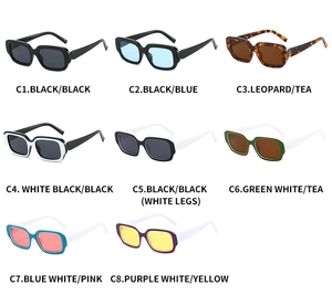 Detailed collection of wide-frame sunglasses in eight assorted colors and lens tints