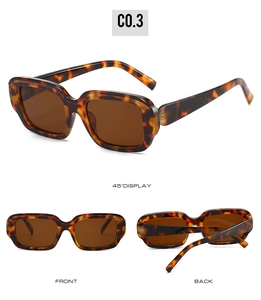 Three-angle display of retro tortoise shell square sunglasses with dark brown lenses