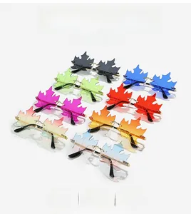 Selection of rimless maple leaf sunglasses in various colors for party and street style