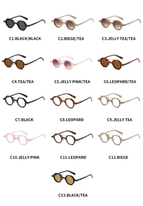 Detailed grid showing thirteen retro punk geometric sunglasses in various colors