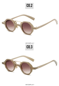 Detailed 45-degree view of retro punk sunglasses with dual bridge and metal rivets