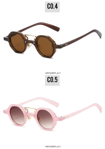 Retro hip hop sunglasses in brown and light pink with metallic bridge 45-degree view