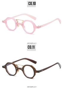 Retro octagonal sunglasses with pink and brown frames and gold metal bridge detail