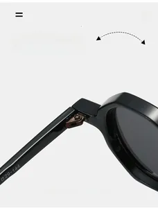Detail of durable metal hinges and size engraving on black punk hip-hop sunglasses