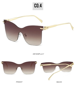 Details zur rahmenlosen Cat-Eye-Sonnenbrille in Farbe C0.4 mit Frontal- und Seitenansicht