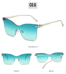 Detailansicht der randlosen Cat-Eye-Sonnenbrille mit Verlaufsgläsern und Metallbügeln