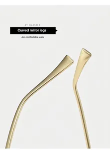 Detail of curved golden metal temples for comfortable wear on rimless cat eye sunglasses