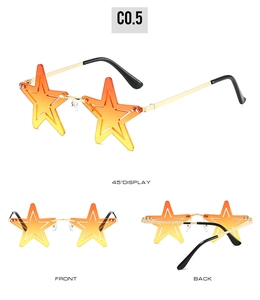 Lunettes de soleil sans monture en forme d'étoile avec dégradé orange et branches dorées
