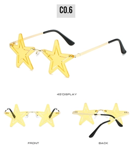 Vues sous trois angles de lunettes de soleil étoile avec verres jaunes et monture dorée