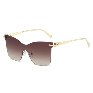 Retro randlose Cat-Eye-Sonnenbrille mit braunen Verlaufsgläsern und goldenen Bügeln