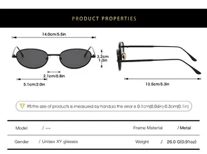 Tableau des tailles pour lunettes de soleil ovales en métal avec dimensions en cm et pouces