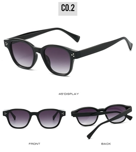 Black acetate sunglasses with purple gradient lenses showing front and back views