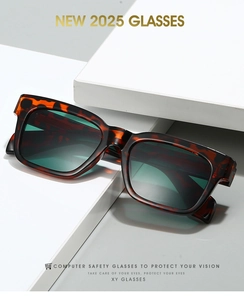 Detailed view of square tortoise shell glasses frames with anti-blue light coating