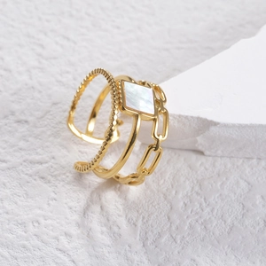 Anello Regolabile Multistrato In Acciaio Inossidabile Placcato Oro Con Intarsio Di Conchiglia Bianca Gioielli Donna