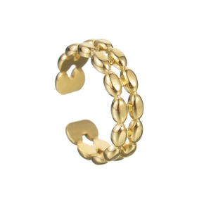 Minimalist double row oval bead gold stainless steel open ring for women