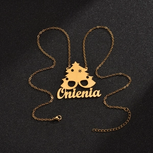 Custom gold stainless steel Christmas tree necklace with personalized name Onienia