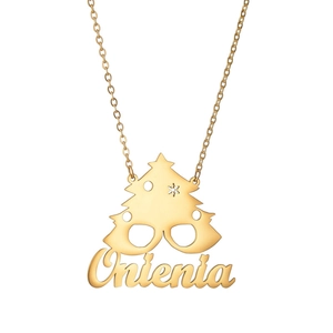 Custom gold stainless steel Christmas tree necklace with glasses and Onienia name pendant