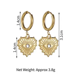Boucles d'oreilles cœur vintage français en acier inoxydable plaqué or 18 carats