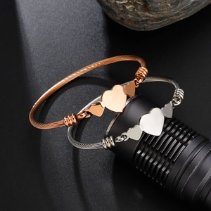 Three-heart woven wire stainless steel bangles set in rose gold and silver finish