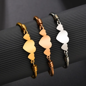 Stainless Steel Triple Hearts Cable Bangle For Women Twisted Wire Open Cuff Bracelet Fashion Jewelry Minimalist Elegant