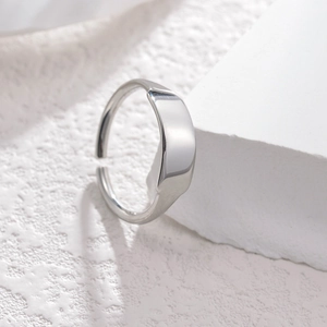 Minimalist geometric wide stainless steel open ring with polished silver mirror finish