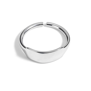 Minimalist silver stainless steel open ring with wide polished rectangular surface