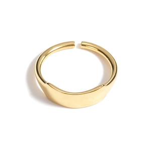 Polished gold adjustable geometric ring with a minimalist flat surface and open band