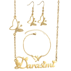 Butterfly Pendant Necklace Rhinestone Inlaid Stainless Steel Elegant Butterfly Earrings And Bracelet Jewelry For Women