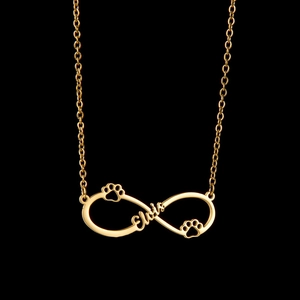 Collana infinito personalizzata oro con impronte di zampa e incisione Elvis