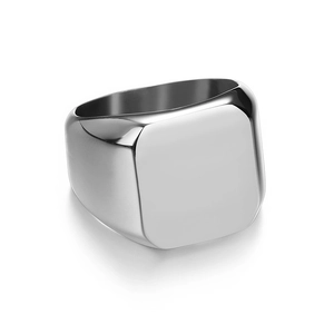 Minimalist square signet ring in polished stainless steel with smooth flat top surface