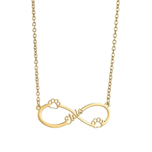 Collana infinity personalizzata in acciaio inox 304 con impronte di zampa e nome Elvis