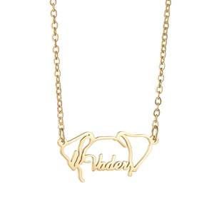 Minimalist gold stainless steel necklace with custom dog silhouette and Vader name pendant