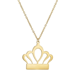 Collier pendentif couronne dorée polie pour femme en acier inoxydable minimaliste