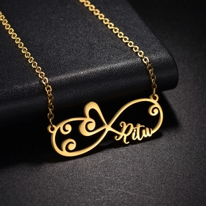 Stainless Steel Infinity Heart Pendant Necklace Elegant Script Name Style Jewelry For Women Girls Gift Rose Gold